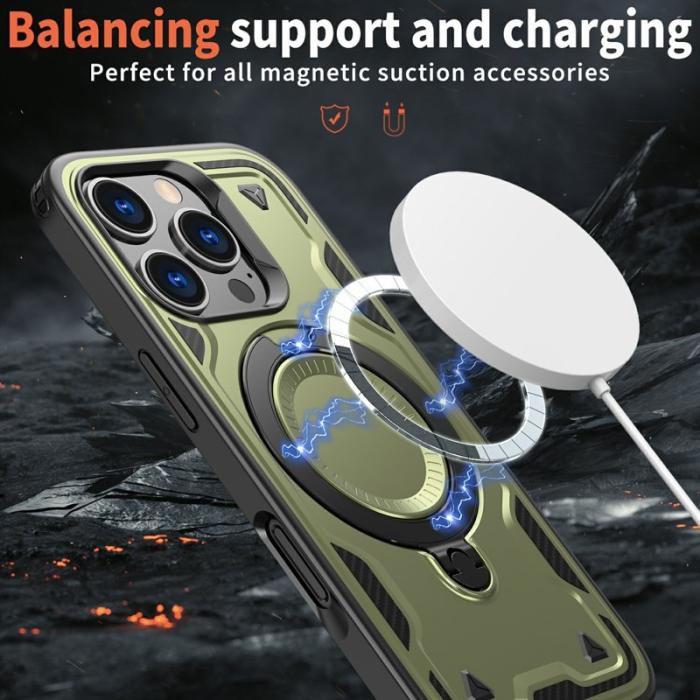 N/A - Mobilskal till iPhone 16 Pro Plast Militärt Skydd Med Ställ - Olivgrön