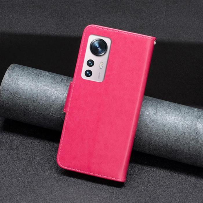 OEM - Butterfly Imprinted Plånboksfodral Xiaomi 12/12X - Magenta