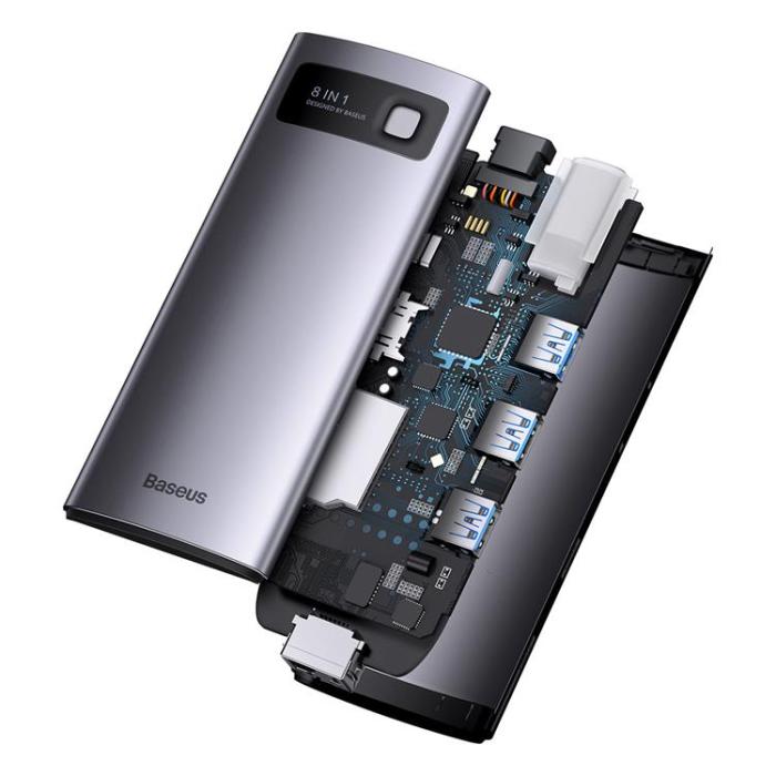 BASEUS - Baseus StarJoy HUB 8-Port USB-C - 3x USB-A - Grå