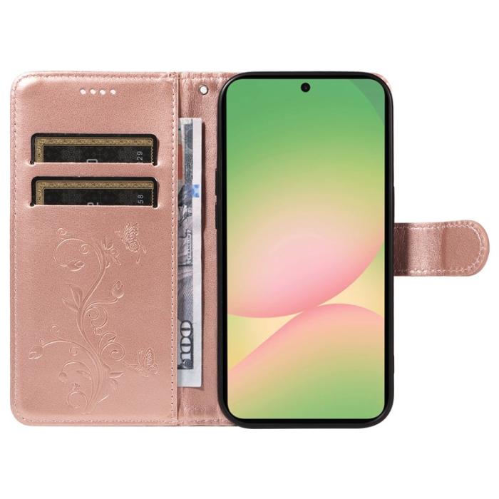OEM - Samsung Galaxy A57 Plånboksfodral Konstläder Blommönster Ställ - Rosa Gold