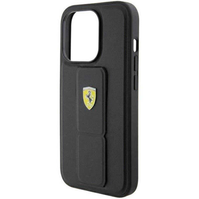 Ferrari - Ferrari iPhone 15 Mobilskal Grip Stand Metal Logo - Svart