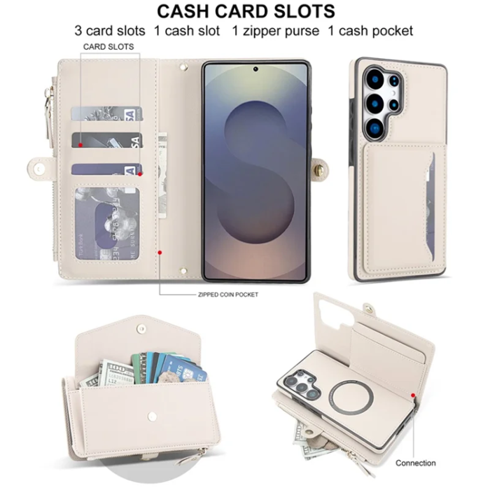 A-One Brand - Galaxy S25 Ultra Plånboksfodral MagSafe Detachable - Vit