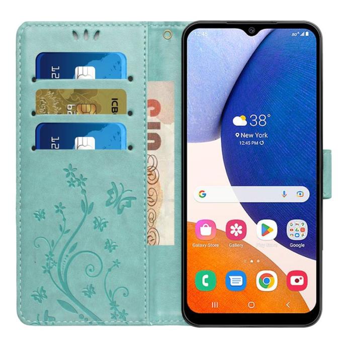 OEM - Samsung Galaxy S26+ Plånboksfodral Konstläder Blomma Prägling - Blå