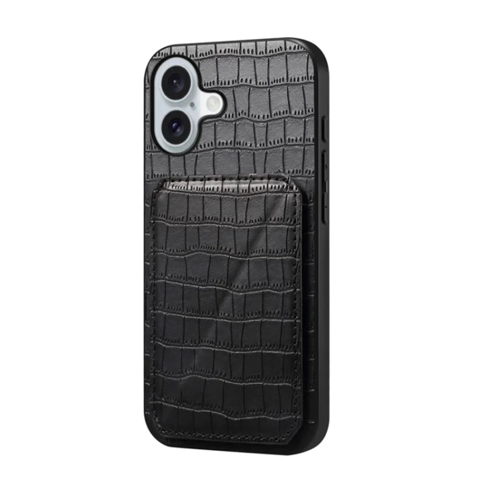 A-One Brand - iPhone 17 Mobilskal Korthållare Crocodile Textured - Svart