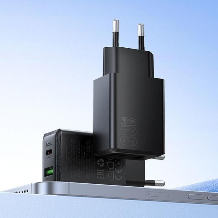 Hoco - Hoco Snabbladdare PD 30W USB-A USB-C QC3.0 AFC 3A N71 - Svart