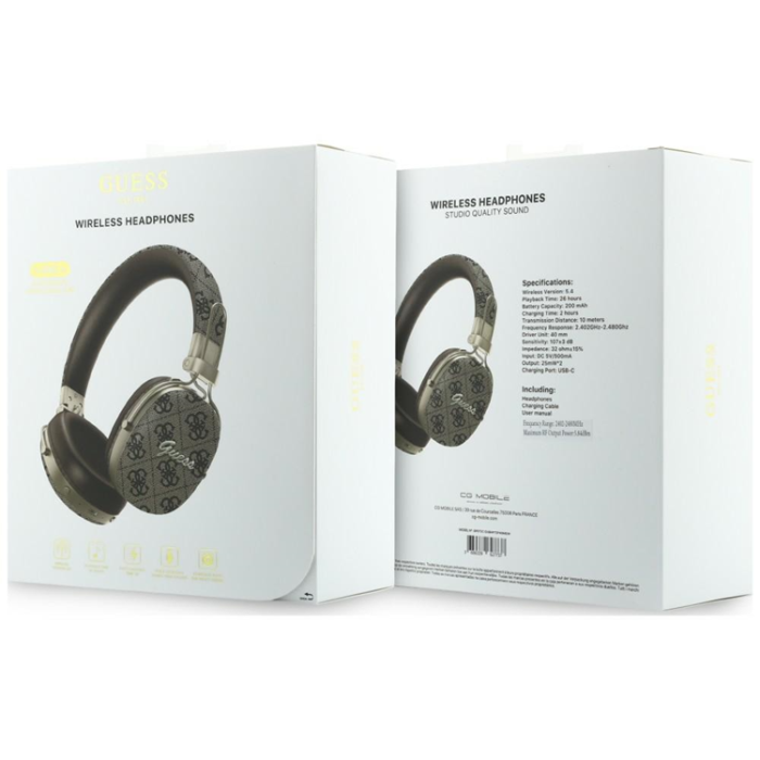 Guess - Guess On-Ear Hörlurar Bluetooth ENC Metal 4G Script Logo - Brun