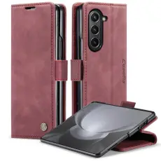 Caseme - CASEME 013 Wallet Leather Case f&ouml;r Samsung Galaxy Z Fold5 - Vinr&ouml;d