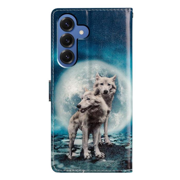 OEM - Samsung Galaxy S26 Plus Plånboksfodral Konstläder Mönstertryck Ställ Två Vargar
