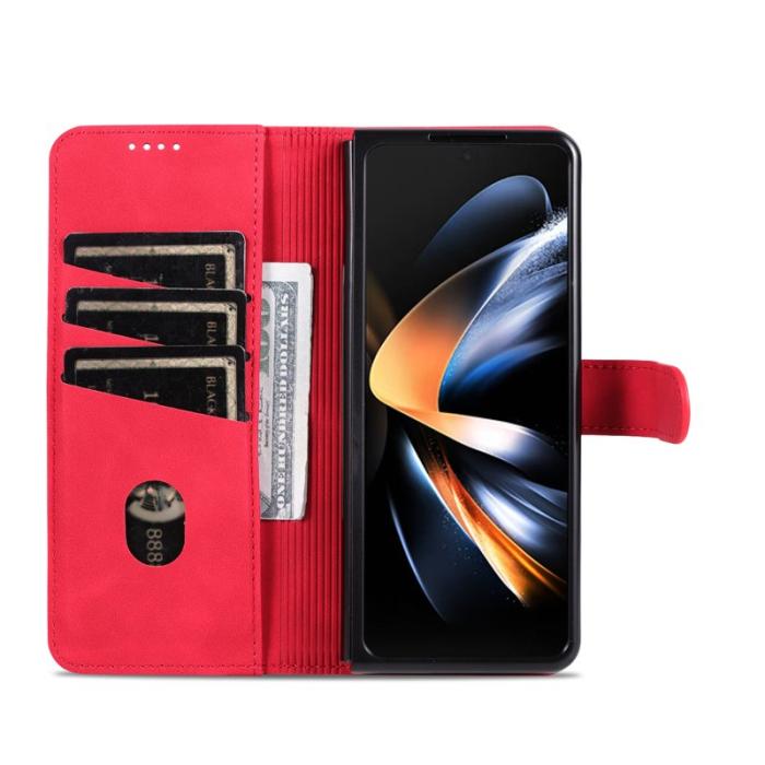 AZNS - AZNS Samsung Galaxy Z Fold5 Plånboksfodral Konstläder - Röd