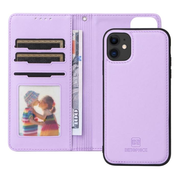 BETOPNICE - BETOPNICE iPhone 11 Plånboksfodral Magnetiskt Detachable Konstläder - Lila