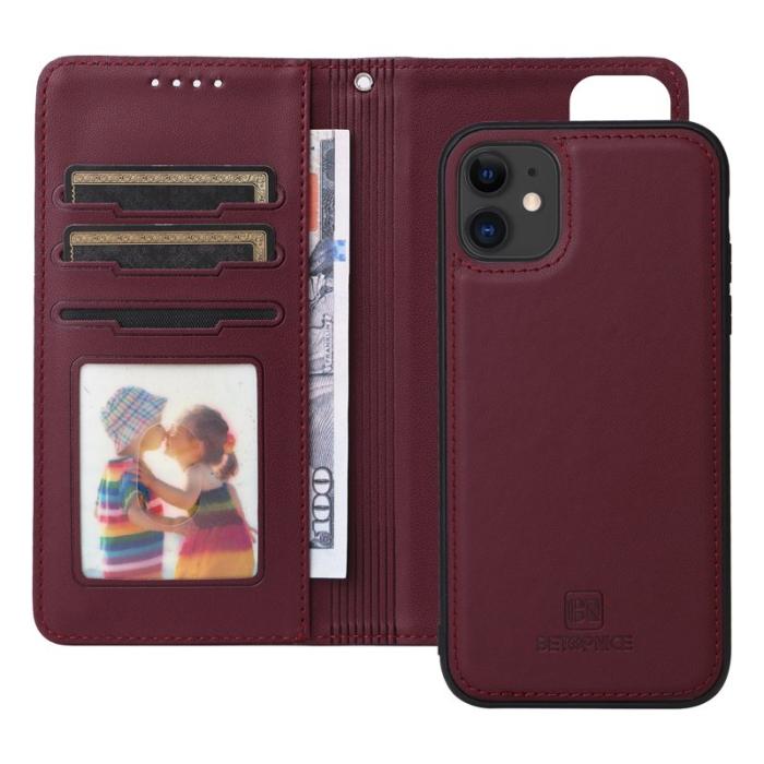 BETOPNICE - BETOPNICE iPhone 11 Plånboksfodral Magnetiskt Detachable Konstläder - Vinröd