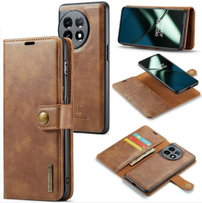 DG.MING - DG.MING OnePlus 11 Plånboksfodral Äkta Läder 2-i-1 - Brun