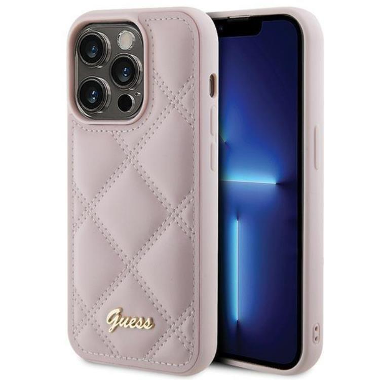 Guess iPhone 15 Pro Mobilskal Quilted Metal Logo - Rosa | 2353 | AlltMobil