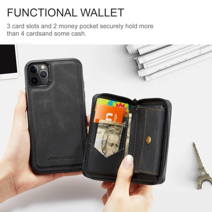 JEEHOOD - JEEHOOD Mobilskal till iPhone 11 Pro Max Konstläder TPU Svart