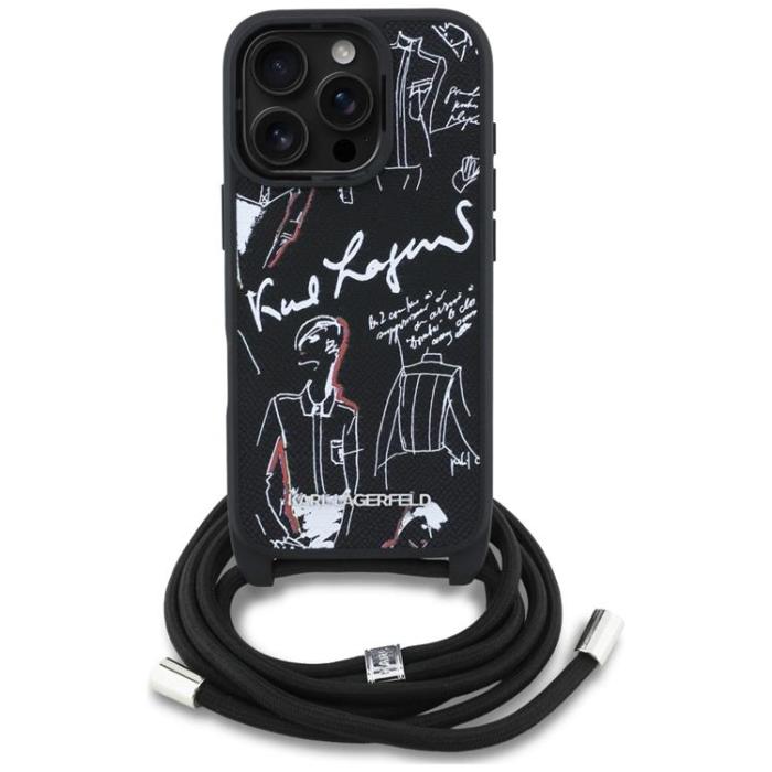 KARL LAGERFELD - Karl Lagerfeld iPhone 16 Pro Max Mobilskal Crossbody Grained Pattern - Svart