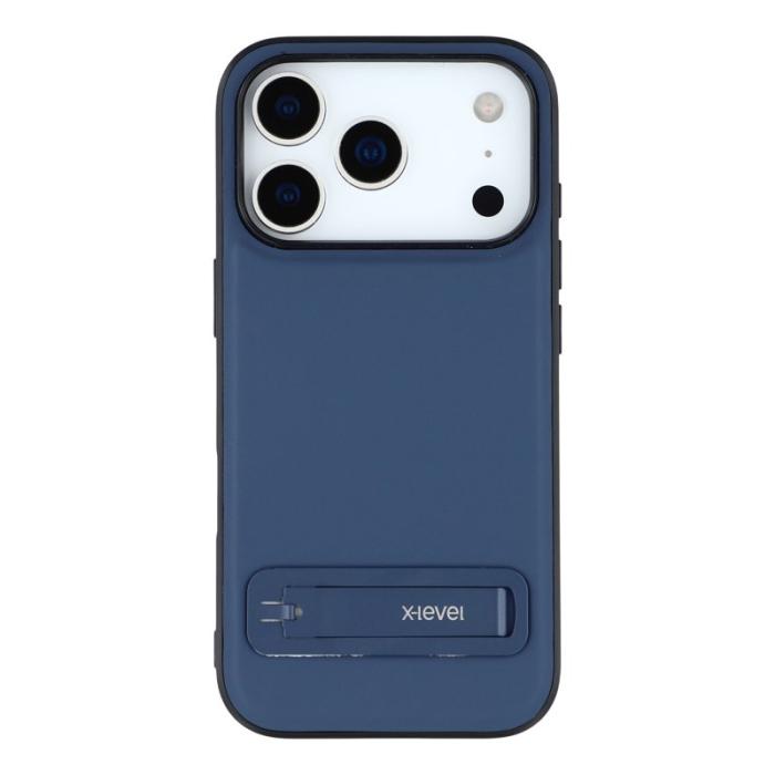 X-Level - X-LEVEL iPhone 17 Pro Fodral Konstläder belagt TPU Med Ställ - Blå