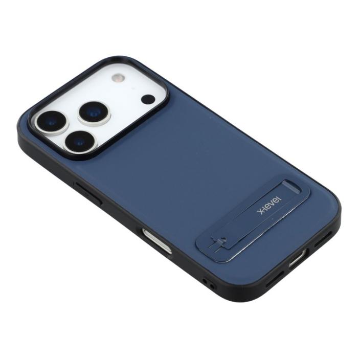 X-Level - X-LEVEL iPhone 17 Pro Fodral Konstläder belagt TPU Med Ställ - Blå