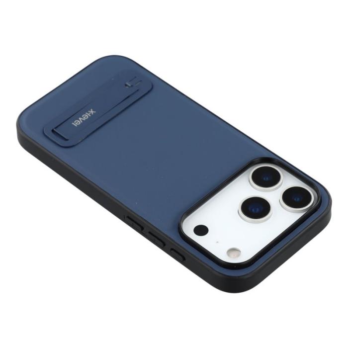 X-Level - X-LEVEL iPhone 17 Pro Fodral Konstläder belagt TPU Med Ställ - Blå