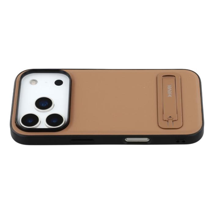 X-Level - X-LEVEL iPhone 17 Pro Fodral Konstläder belagt TPU Med Ställ - Brun