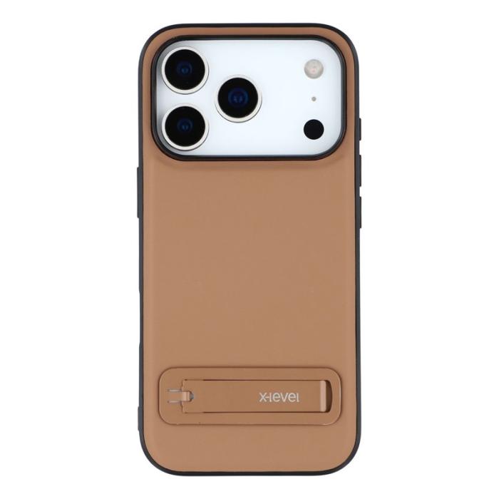 X-Level - X-LEVEL iPhone 17 Pro Fodral Konstläder belagt TPU Med Ställ - Brun