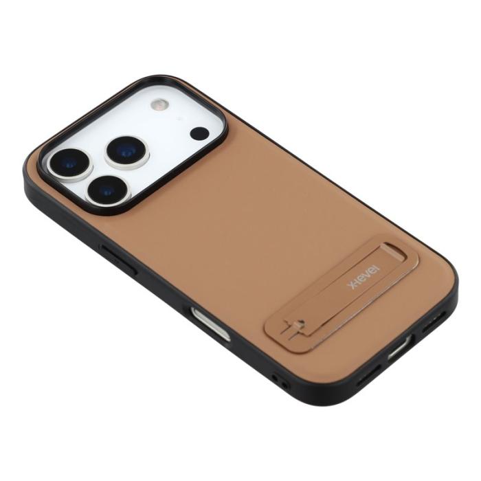 X-Level - X-LEVEL iPhone 17 Pro Fodral Konstläder belagt TPU Med Ställ - Brun