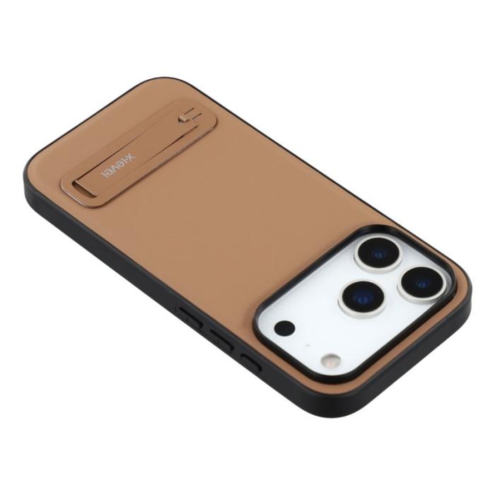 X-Level - X-LEVEL iPhone 17 Pro Fodral Konstläder belagt TPU Med Ställ - Brun