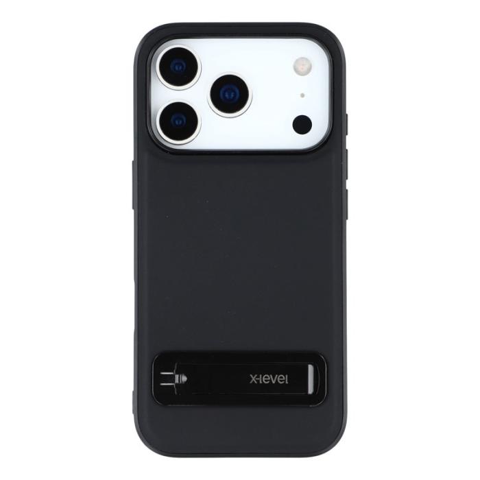 X-Level - X-LEVEL iPhone 17 Pro Fodral Konstläder belagt TPU Med Ställ - Svart