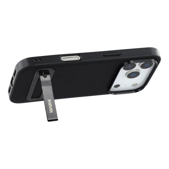 X-Level - X-LEVEL iPhone 17 Pro Fodral Konstläder belagt TPU Med Ställ - Svart