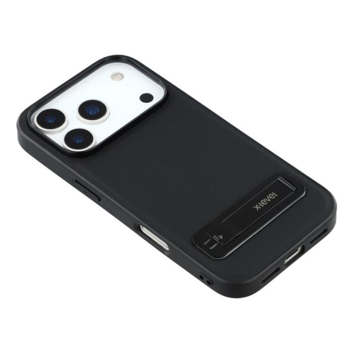 X-Level - X-LEVEL iPhone 17 Pro Fodral Konstläder belagt TPU Med Ställ - Svart