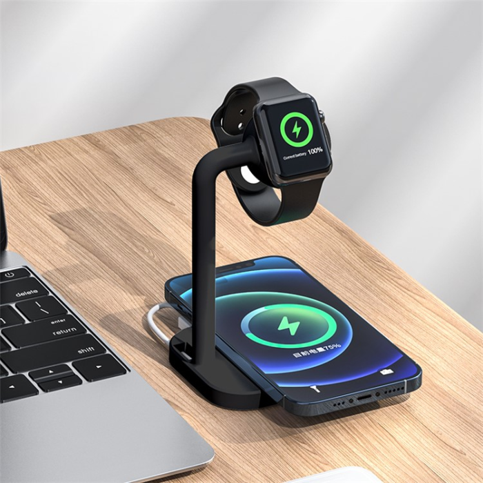 OEM - 2in1 MagSafe Trådlös Laddare iPhone, Apple Watch - Svart