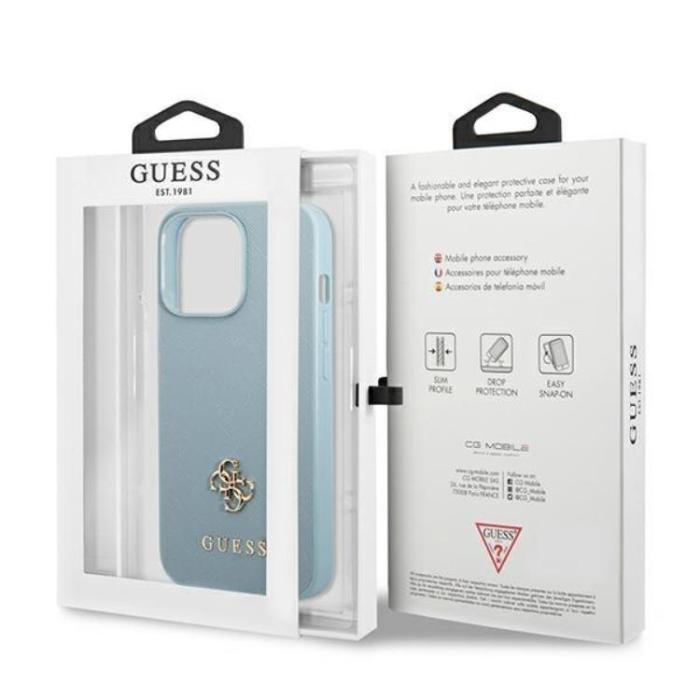 Guess - Guess iPhone 13 Pro Mobilskal Saffiano Small Metall Logo - Blå