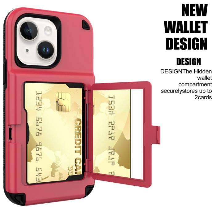 OEM - iPhone 14 Skal Korthållare Mirror Kickstand - Röd
