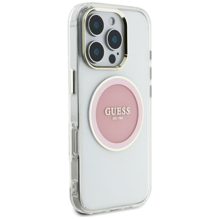Guess - Guess iPhone 16 Pro Max Mobilskal MagSafe Metal Circle Logo - Rosa