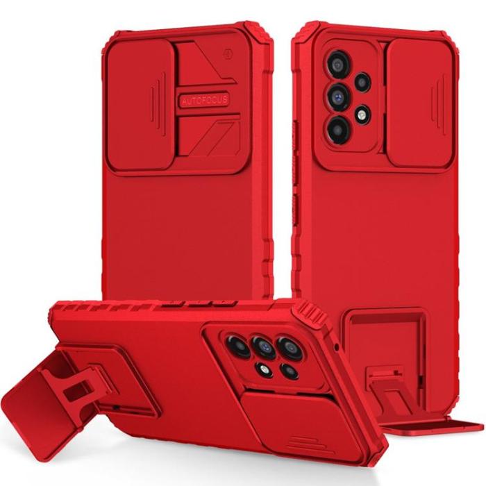 OEM - Galaxy A12 4G Skal Kickstand Kameraskydd Slide - Röd