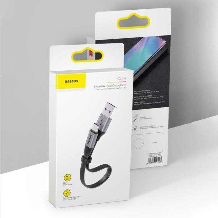 BASEUS - Baseus Simple USB-C till USB-A kabel 40W 0.23m - Grå