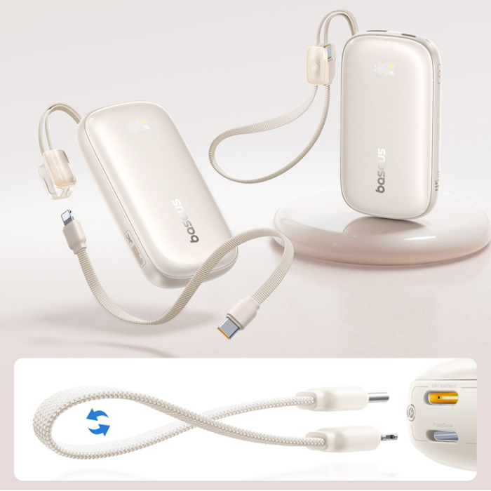 BASEUS - Baseus Powerbank 10000mAh 45W med USB-C till Lightning Kabel - Titanium