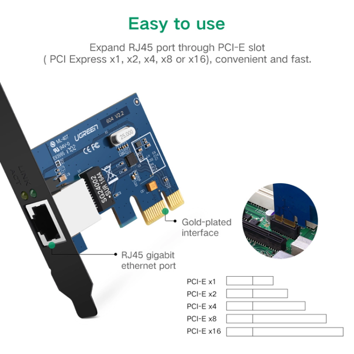 Ugreen - Ugreen PCI-E network card Gigabit 10/100/1000Mbps