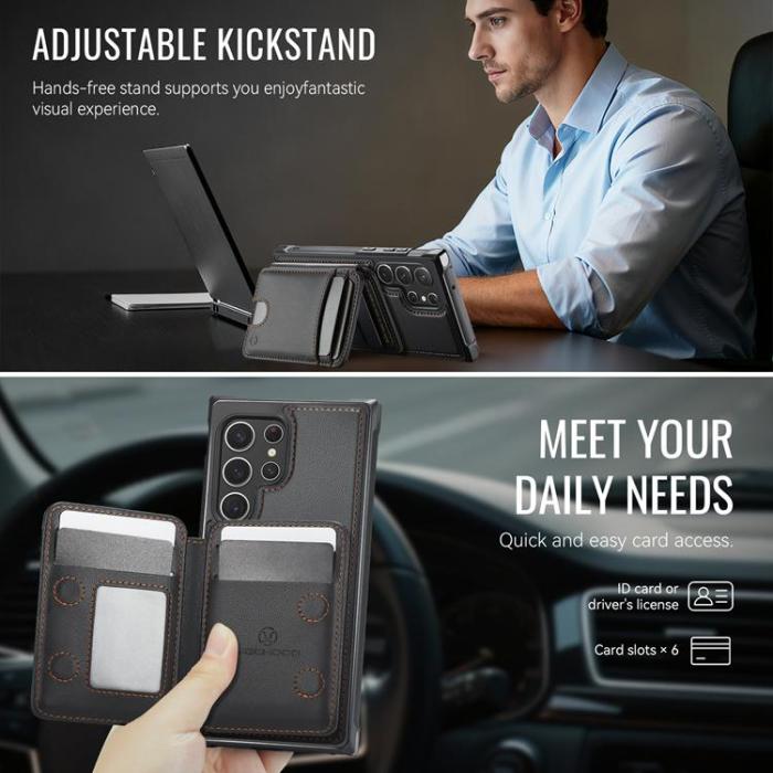 OEM - JEEHOOD Samsung Galaxy S22 Ultra 5G Fodral KonstLäder - Svart