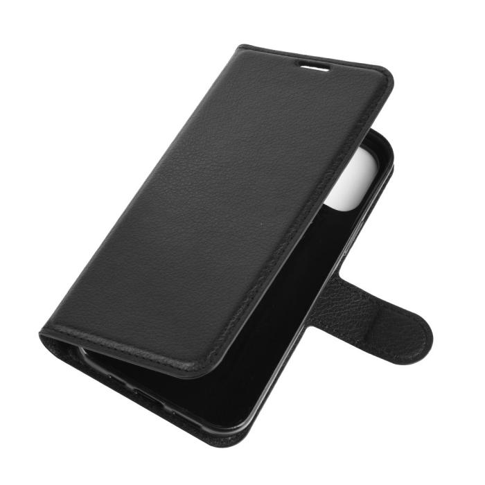 UTGATT1 - Litchi Läder Plånboksfodral iPhone 12 & 12 Pro - Svart