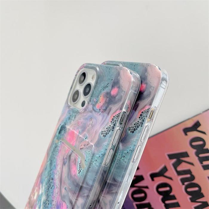 OEM - Korthållare Skal iPhone 13 - Grön Marble