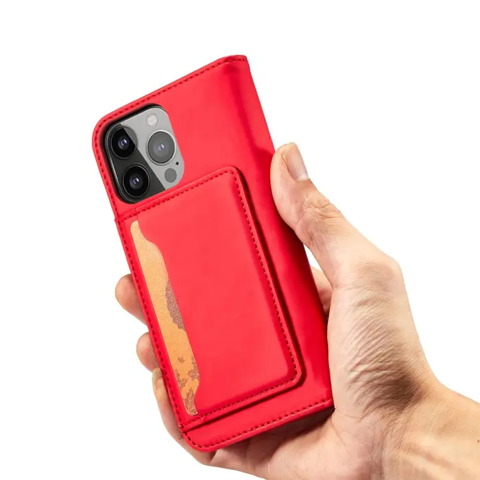 OEM - iPhone 13 Pro Max Plånboksfodral Magnet Stand - Röd
