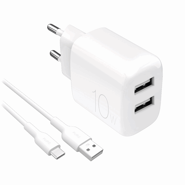 Puro Väggladdare 10W 2x USB-A + USB-A - USB-C Kabel 1.2m Polite | 505295 | AlltMobil