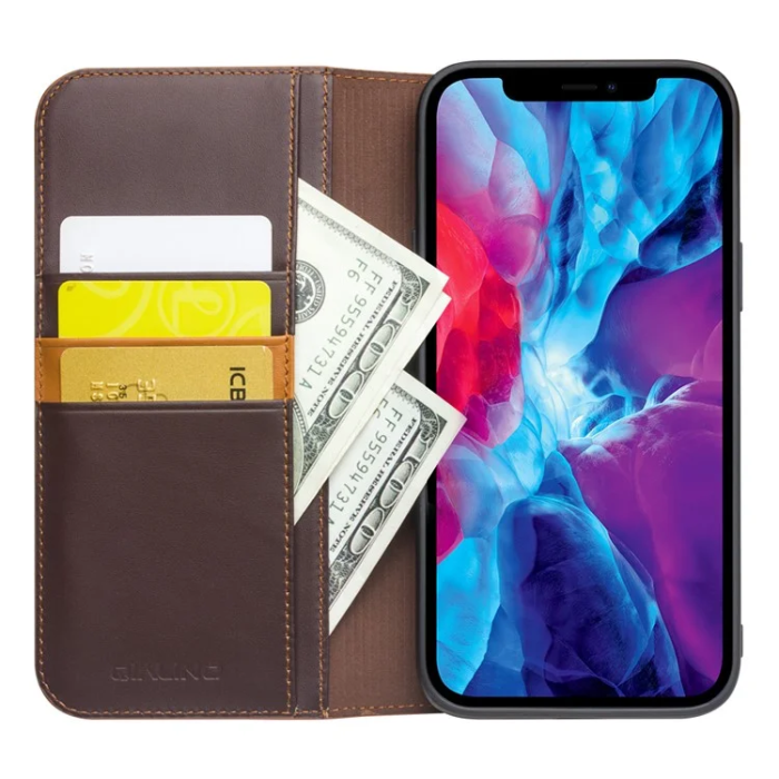 QIALINO - Qialino iPhone 13 Pro Max Plånboksfodral Äkta läder - Brun