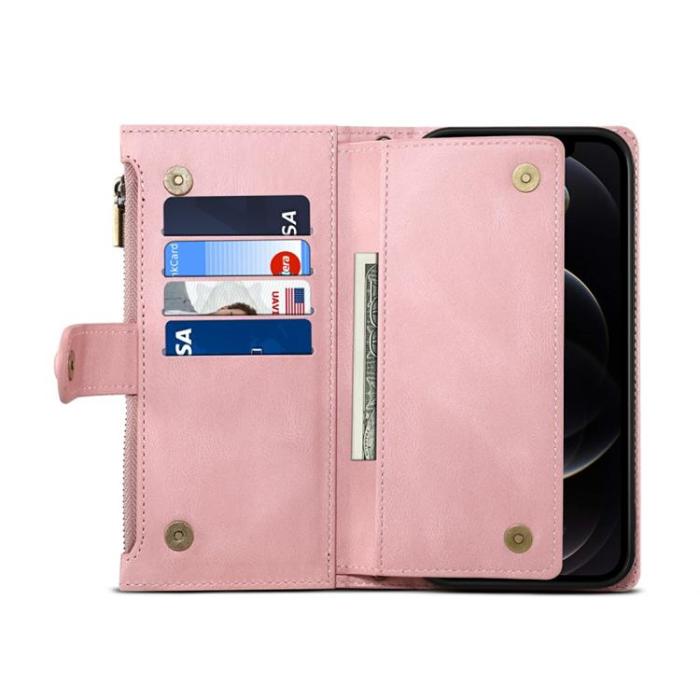 OEM - iPhone 14 Pro Plånboksfodral Flap Zipper Strap - Rosa
