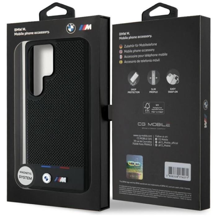 BMW - BMW Galaxy S25 Ultra Mobilskal MagSafe Läder Tricolor Stripe - Svart