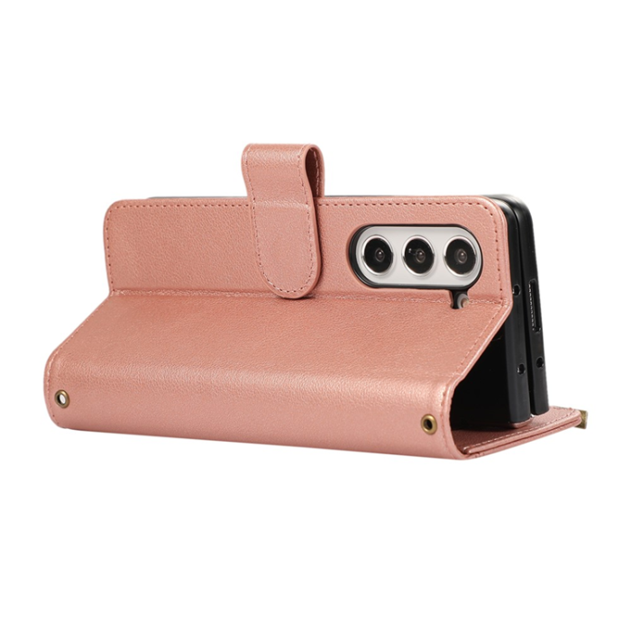 A-One Brand - Galaxy Z Fold7 Plånboksfodral Multi Zipper Läder - Roséguld