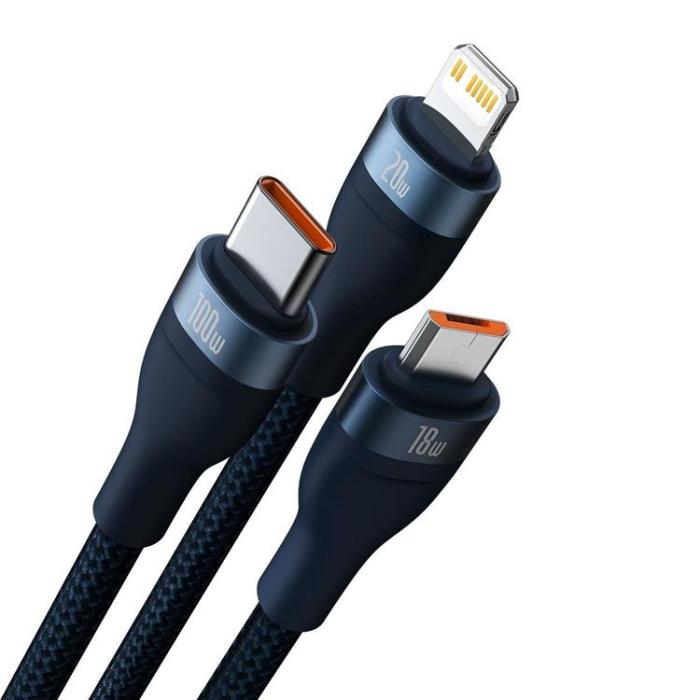 BASEUS - Baseus 3in1 USB-A till USB-C, Lightning, microUSB kabel 100W 1.2m