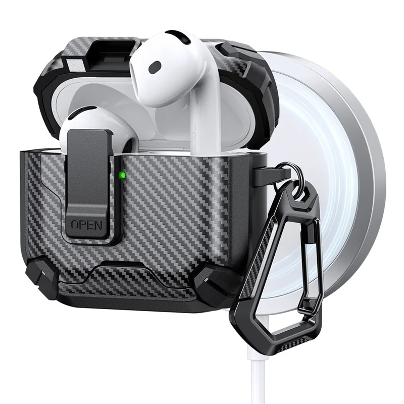 AirPods 4 Skal Magsafe Carbon Fiber med Karbinhake - Svart | 2353 | AlltMobil