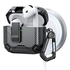 A-One Brand - AirPods 4 Skal Magsafe Carbon Fiber med Karbinhake - Svart