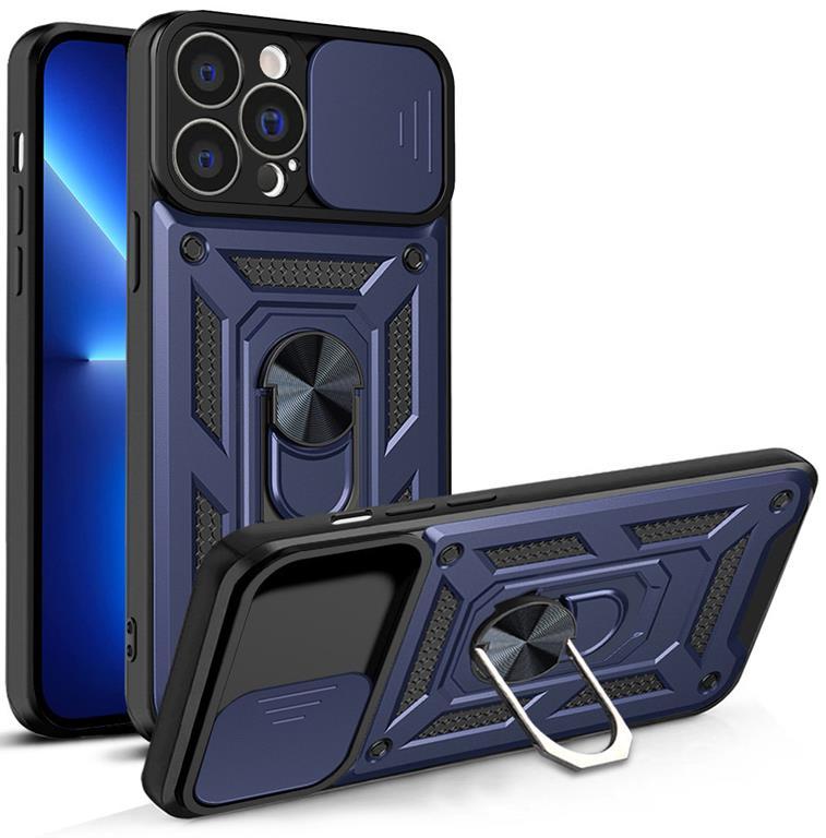 iPhone 13 Pro Skal med Ringhållare Hybrid Armor Camshield - Blå